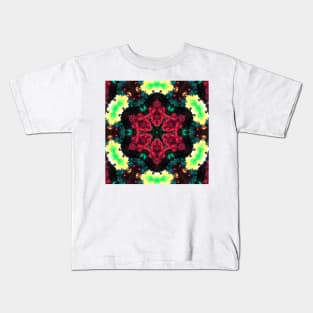 Psychedelic Hippie Flower Red Teal Black and Green Kids T-Shirt